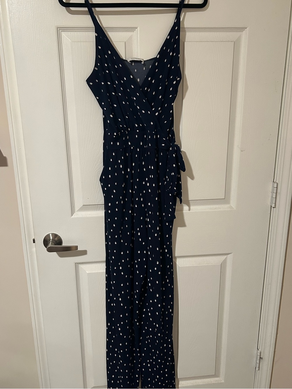 Navy Polka Dot Wrap Jumpsuit